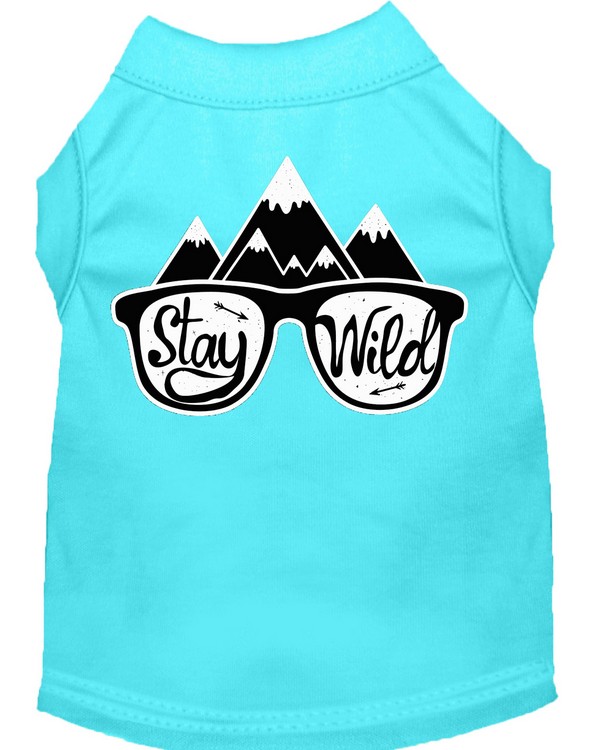 Stay Wild Screen Print Dog Shirt Aqua XS